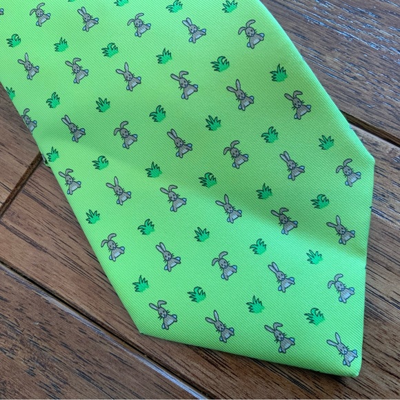 Hermes Other - Hermes (great for EASTER!!) Whimsical Rabbits Bright Green Silk Tie